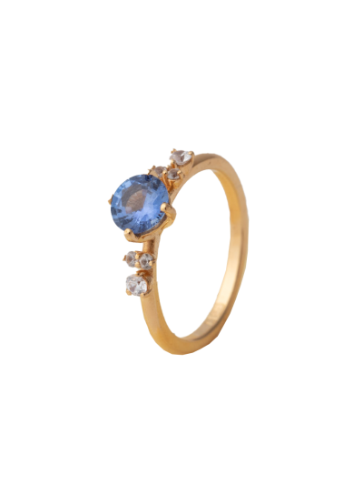 Solitaire Round Blue Sapphire Wedding Ring